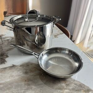 CUISINART 3pc SS Cookware Set. Stockpot w/cover #766-24 + Skillet #722-20